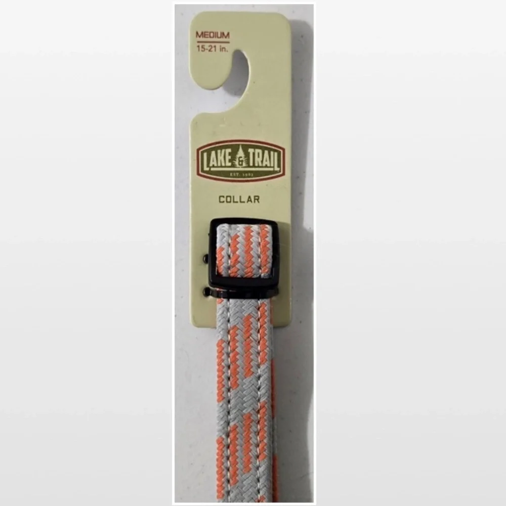 New Lake & Trail Dog Collar Medium Adjustable Pet Animal Grey Orange NWT